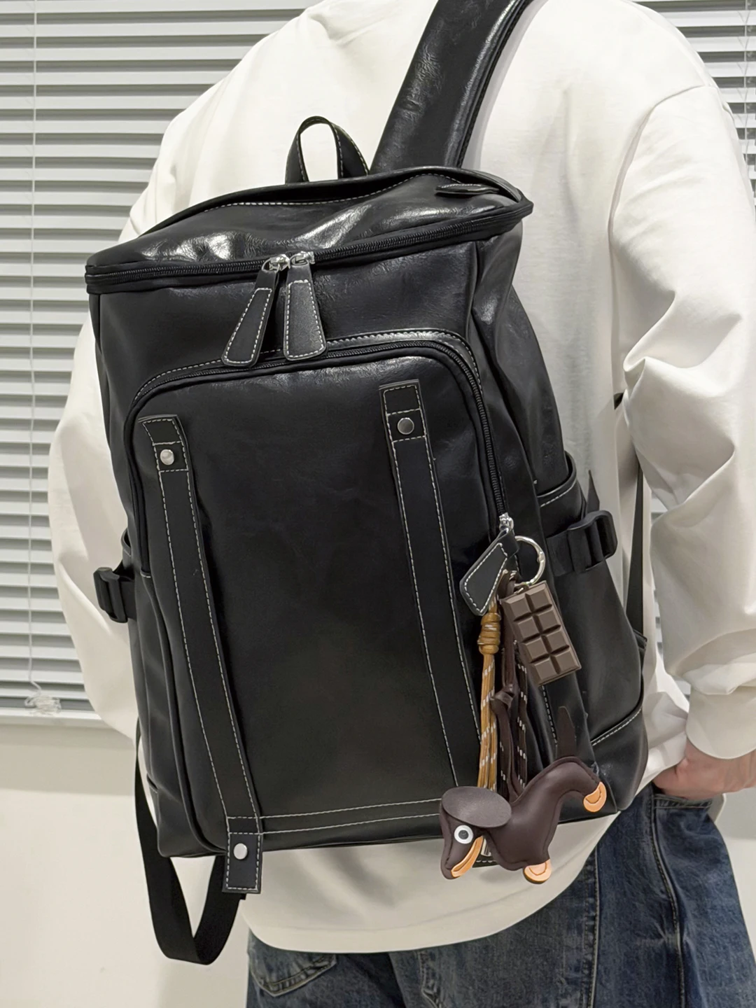 ユニセックス-レトロスタイル-防水puレザー-大容量-旅行-通勤-スポーツバックパック-カジュアル-大学生-ブックバッグ