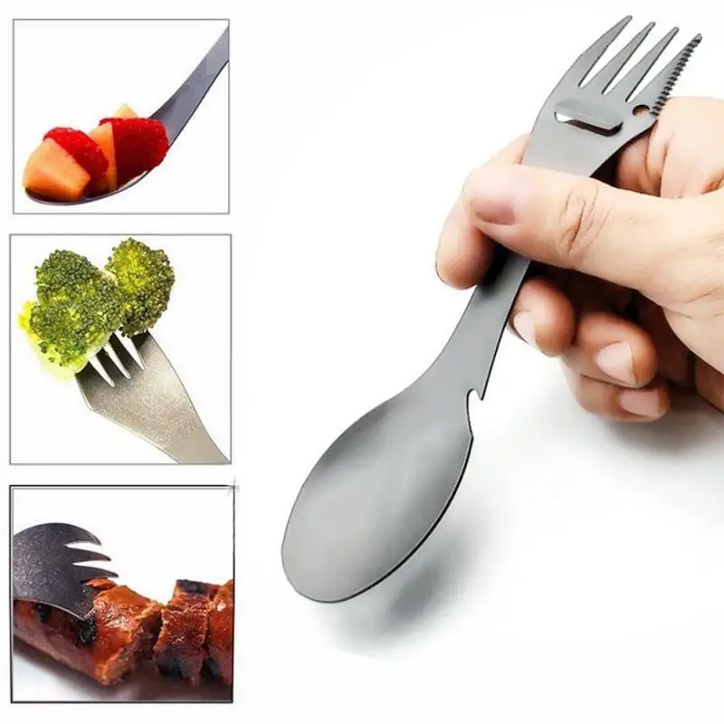 Portable Multitool Flatware Can Opener Camp Spork Cutlery Utensil Bottle Picnic Titanium Alloy Tableware Fork Spoon