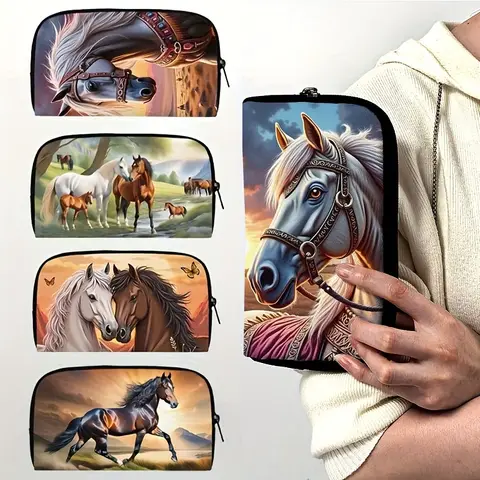 Elegant Horse Print Wallet Women Men Purse ID Credit Card Phone Holder Coin Money Bag