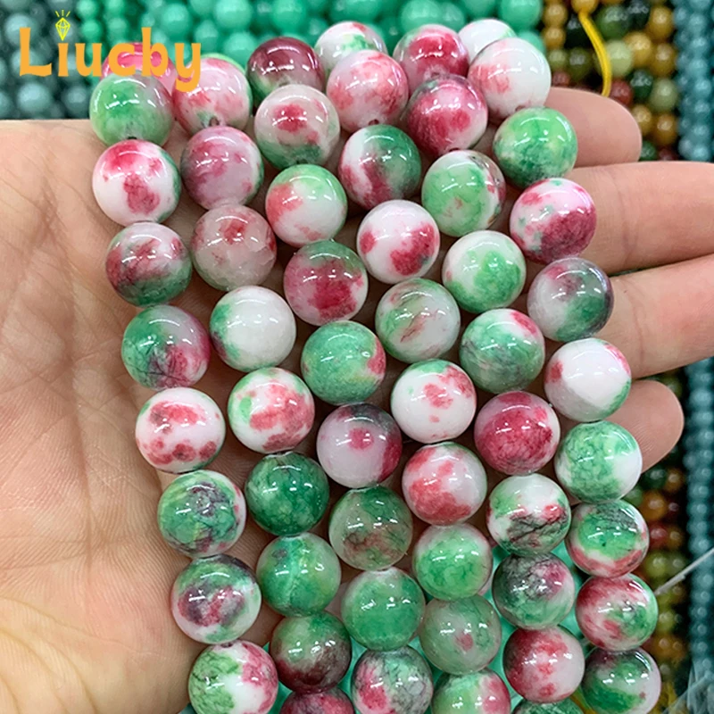 Hellgrün Rot Persische Jade 6/8/10/12mm Naturstein Glatte Perlen Zubehör DIY Ohrringe für Schmuck Machen 15'' Großhandel