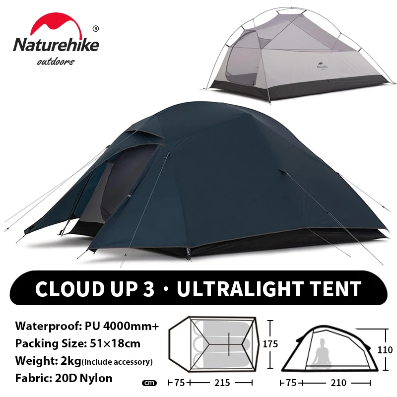 Naturehike Upgraded Cloud Up 3 Person Tent Outdoor Camping Tent