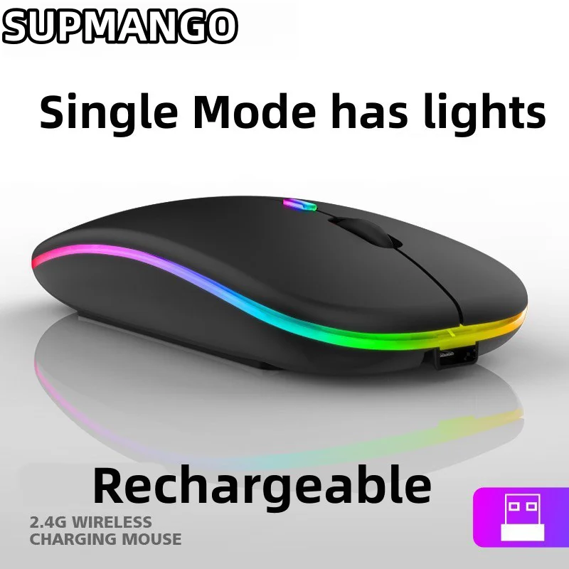 Rechargeable Wireless Mouse With Single Mode USB 2.4 GHZ RGB 1600DPI Mouse Suitable For Laptop Tablet Macbook Game Mouse Players