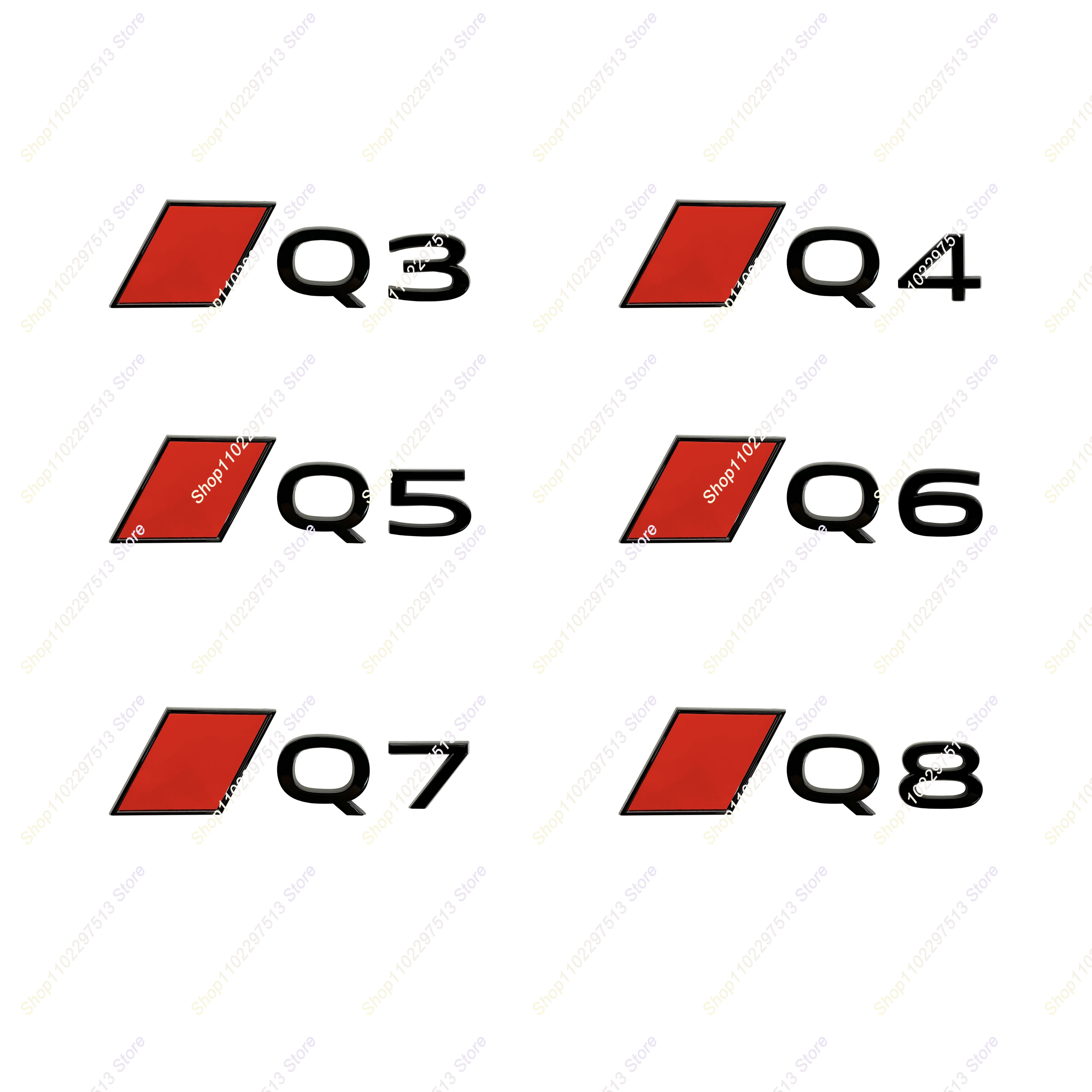 Glossy Black Red Block 3D Letters ABS Emblem Car Rear Trunk Logo Badge Sticker Accessories for Q3 Q4 Q5 Q6 Q7 Q8 Series