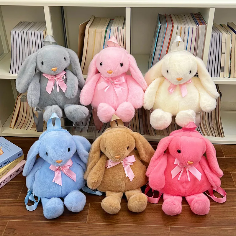 Cute Long-Ear Rabbit Plush Toy Backpack Cartoon Exquisite Versatile Bunny Bow Backpack Kawaii Girl Going Out Dress Up For Gift