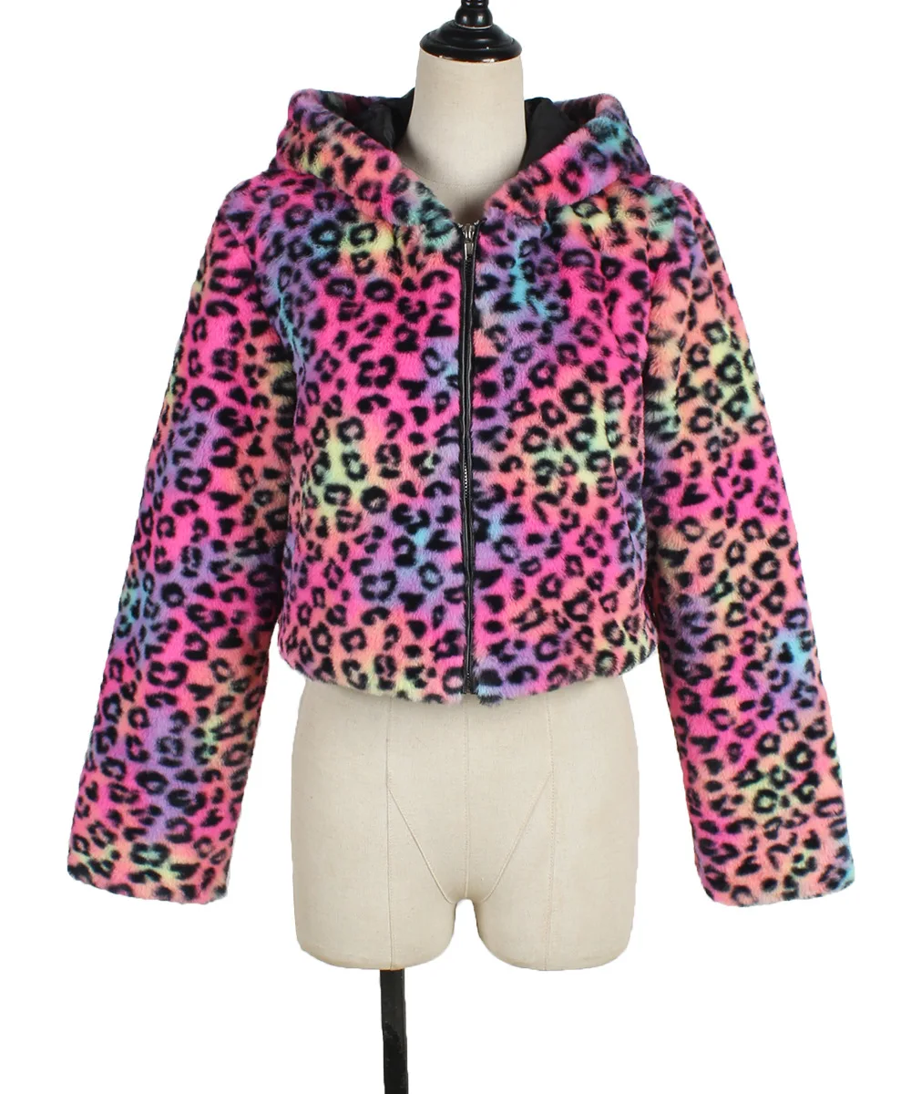 Vrouwen Y2k namaakbontjassen jas rits jassen luipaardprint jas dikke warme capuchon streetwear elegante open steek herfst winter