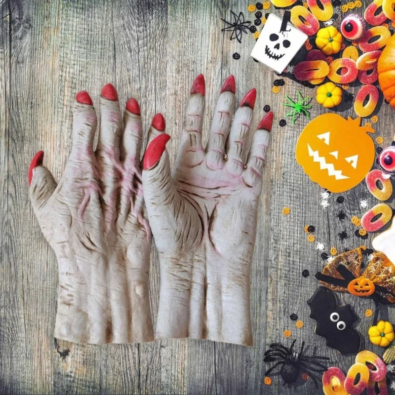 

Women Men Latex Hands Gloves Halloween Claws Gloves Nails Fingernails Horror Gloves Cosplay Carnival Party Long Skeleton Gloves