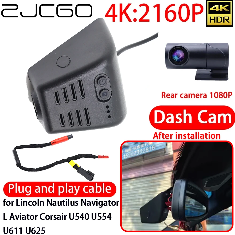 ZJCGO 4K DVR Dash Cam Wifi cámara trasera delantera Monitor 24h para Lincoln Nautilus Navigator L Aviator Corsair U540 U554 U611 U625