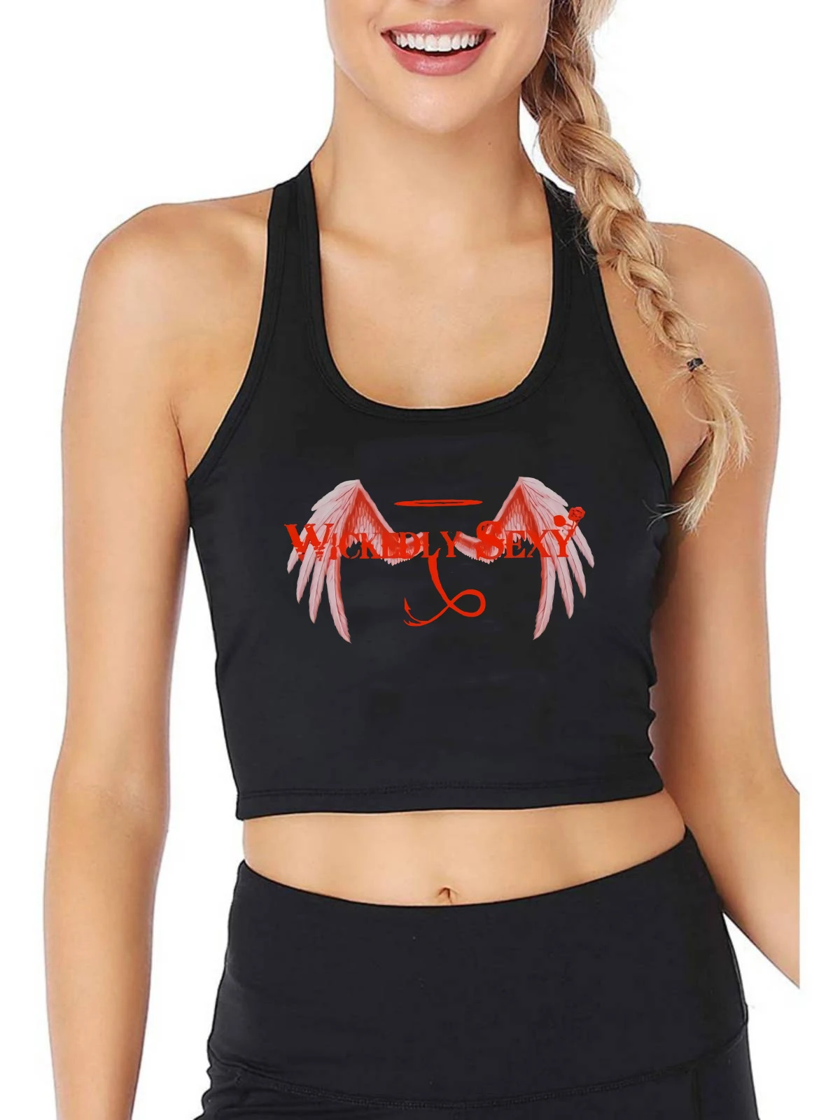 Wickedly Sexy Red Wing Graphic Design Slim Fit Crop Top Hotwife Naughty Personalized Tank Tops Gothic Camisole