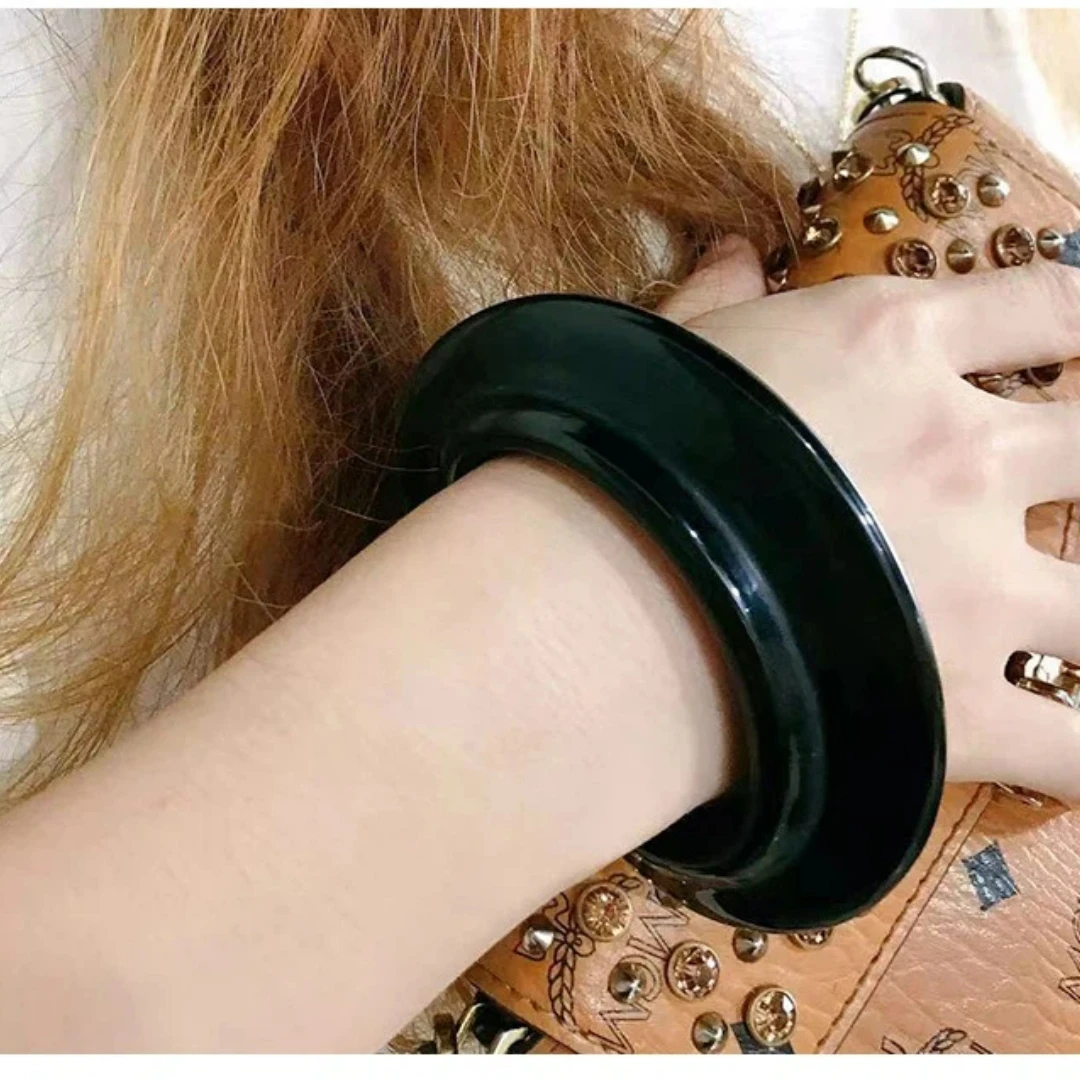 Russia Style Fashion Casual Style Black Horn Resin Bracelet Opening Acrylic White Marble Pattern Special-shaped Bangle for Women