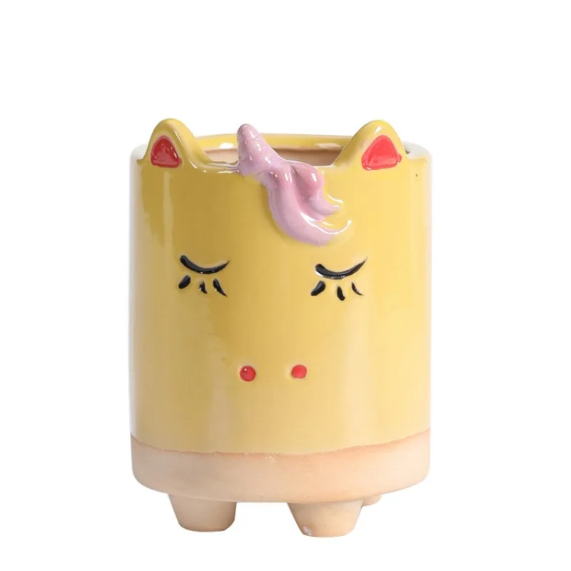 Ceramic Animal Succulent Flowerpot Handmade Coarse Ceramic Flowerpot Container Featured Cartoon Flowerpot Ornament
