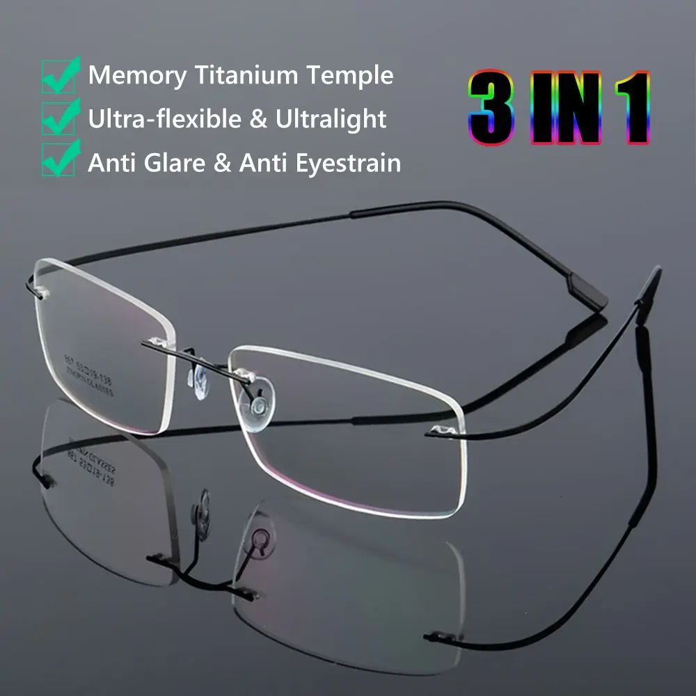 Flexible Ultralight Rimless Memory Titanium Magnetic Reading Glasses for Men and Women Presbyopic Eyeglasses Strength +1.0~+4.0