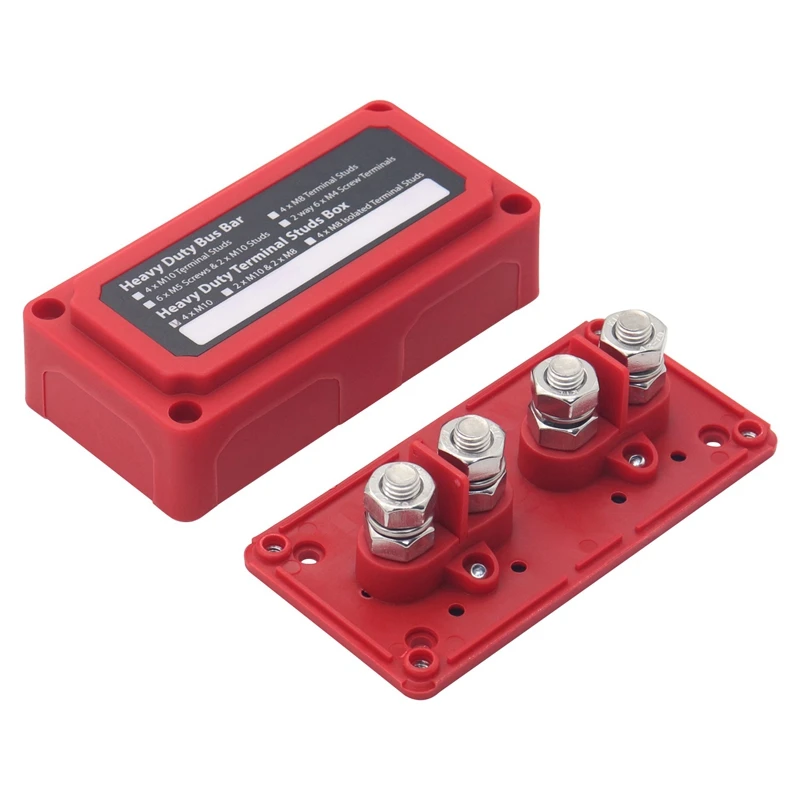 200A Bus Bar Stud Distribution Block Busbar Box With 4 X M10 (3/8Inch) Terminal Studs For Car RV Boat Parts Accessories