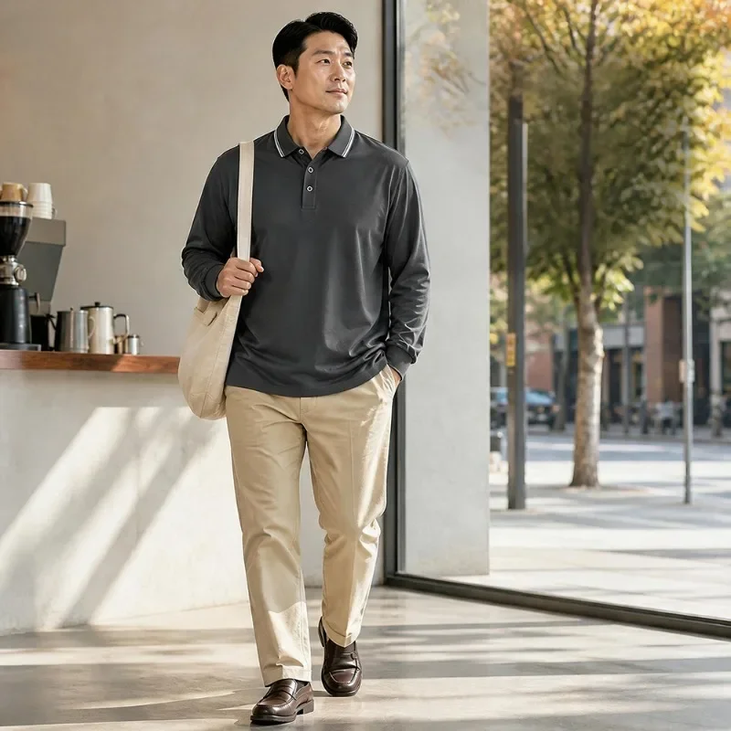 Übergrößen Herren Langarm Poloshirts Herbst Winter Polos 5XL 6XL 7XL 100-175kg Lose Übergroße Oberteile Große Größen Herrenbekleidung 3XL – Detail 3