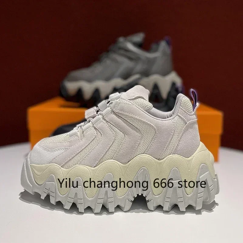 

Женская обувь из натуральной кожи, весенние повседневные женские кроссовки на высоком массивном каблуке, модные кроссовки на платформе со шнуровкой, увеличивающие рост, толстая подошва