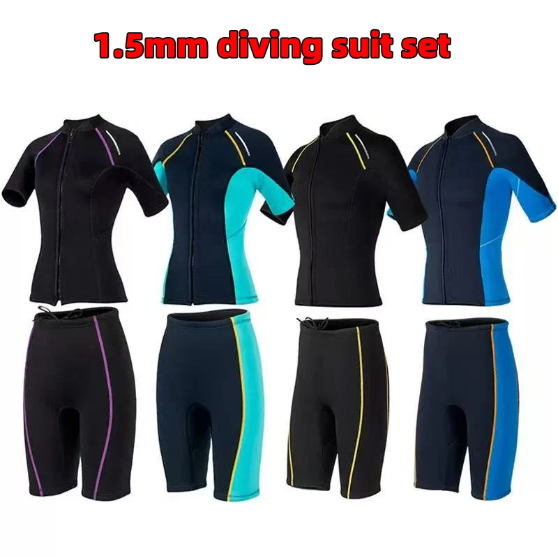 

Men & Women's 1.5MM Neoprene Short Sleeve Two-Piece Wetsuit with Front Zip for Spearfishing,Surfing,Freediving,Snorkeling