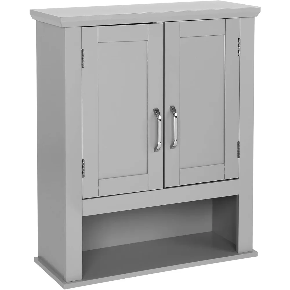 

Medecine Cabinet with 2 Doors Bathrooom Wall Cabinet Grey Over The Toilet Storage Towel Cabinet 1 Adjustable Shelf Wooden Hangi