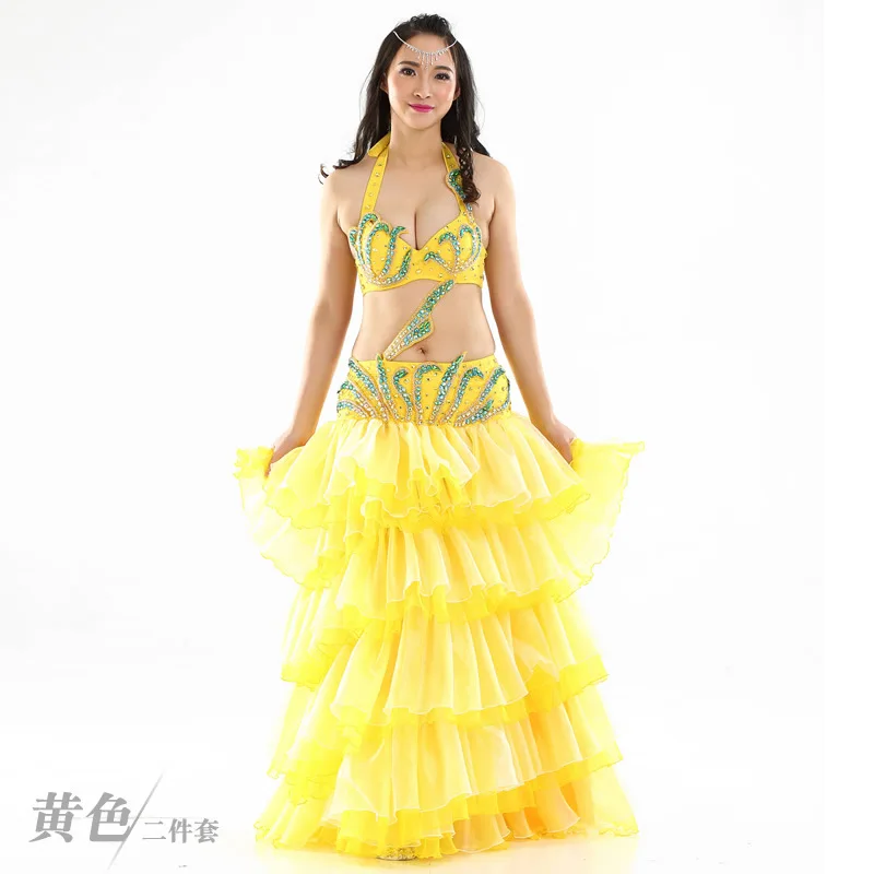 ชุดเต้นระบำหน้าท้อง, ชุดแสดงระบำหน้าท้อง, ชุดแสดงระบำหน้าท้อง, บรา 34C + กระโปรงประดับลูกปัด ชุด 2 ชิ้น