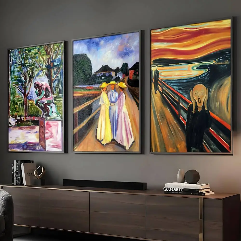 Art Edvard Munch Oil Paintings Poster HD Sticky Wall Art Printing Waterproof Home Living Bed Room Bar Aesthetic Decor