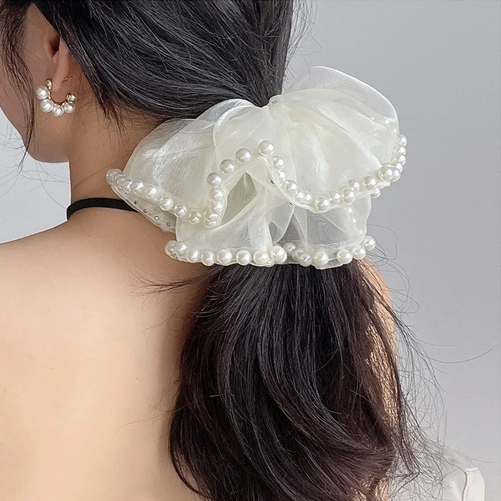 Women's New Hair Band Exquisite Sweet Pearl Large Bowel Scrunch Ball Hair Bun Hair Tie Fashion Ponytail Cute Hair Accessories
