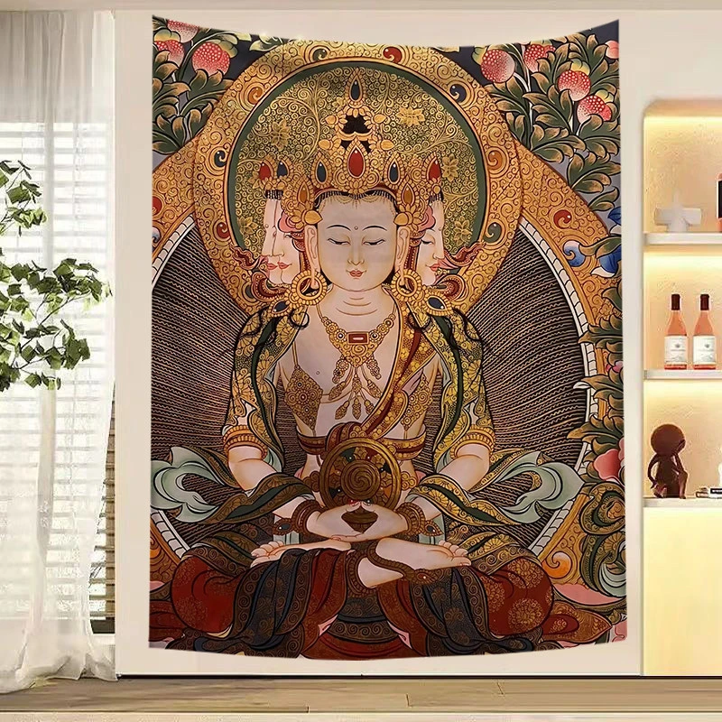 VIKAMA Tibetischer Thangka-Wandteppich, buddhistische Gottheit, Wandbehang für Schlafzimmer, Wohnzimmer, Schlafsaal, spirituelle Heimdekoration