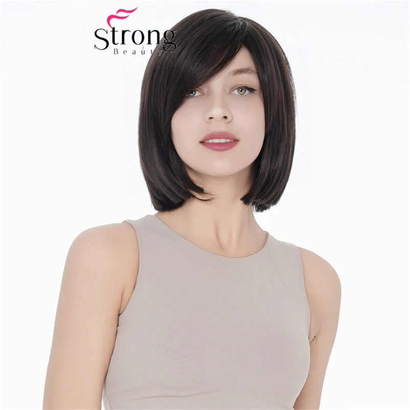 

Short Bob With Bangs Dark Brown Heat Resistant Full Synthetic Wig