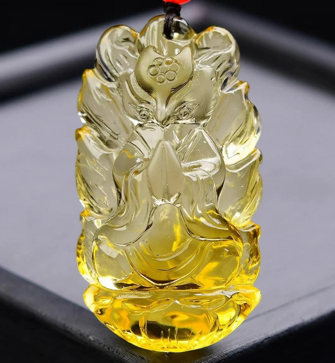 Natural Yellow Citrine Quartz Fox Carved Pendant 48*36*12mm Women Men Jewelry Citrine Wealthy Necklace AAAAA