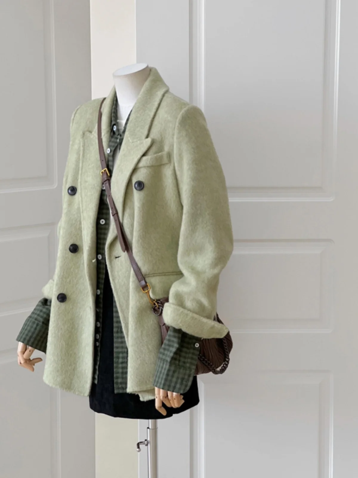 

Ele ort Women's Suiting Woolen Coat Autumn Winter Thiened Long Sve Double Breasted Korean Sle Straight Cut Coat