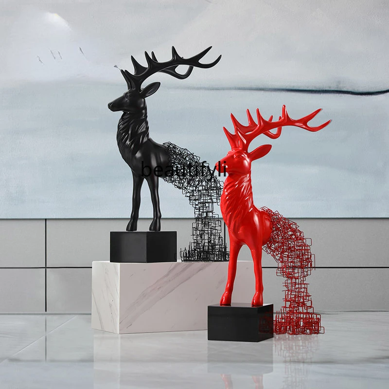 

yj Abstract Iron Deer Sculpture Sales Office Aisle Lucky Animal Large Floor Device Art Ornaments