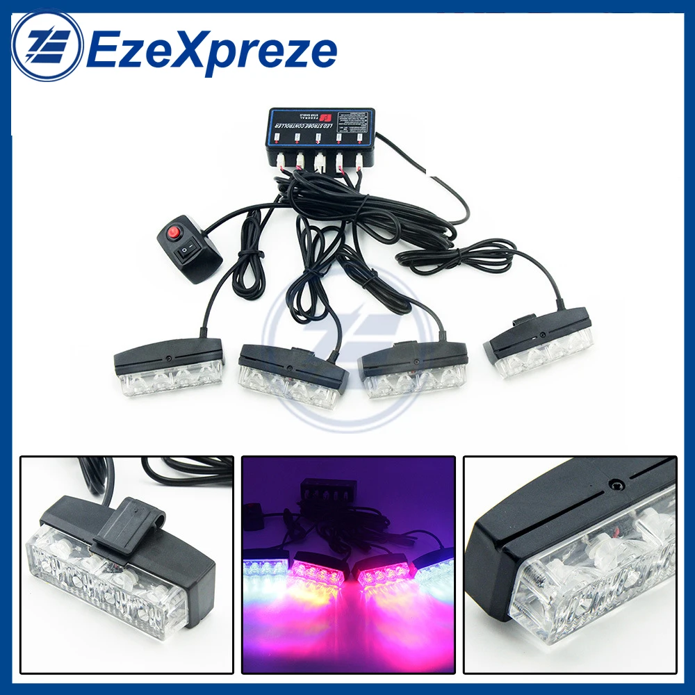 

LED Red/Blue Car Police Strobe Dash Emergency 16 Grille Flashing Warning Light Lamp Autoparts Accessories