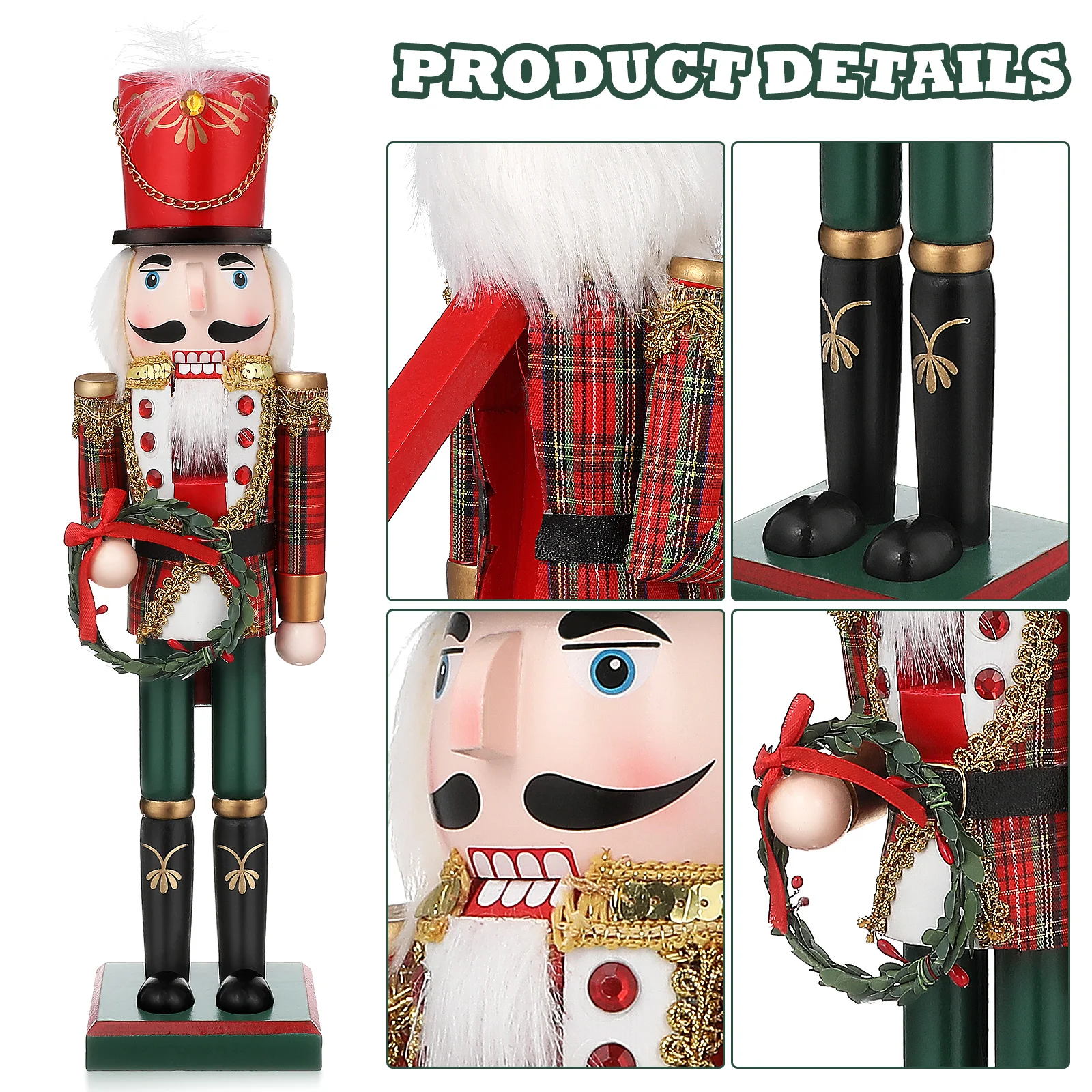 

Nutcracker Soldier 38CM Red Green Wooden Craft Christmas Table Decor Xmas Ornament Xmas Desktop Ornament Indoor Display
