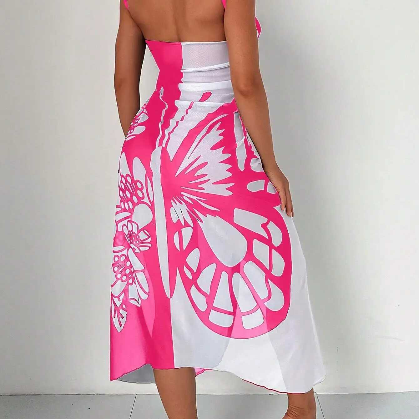 Printed Swimwear Cover up Beach Sun Protection Net Skirt Sexy Women's Versatile Clothing Women's Beach Outerwear