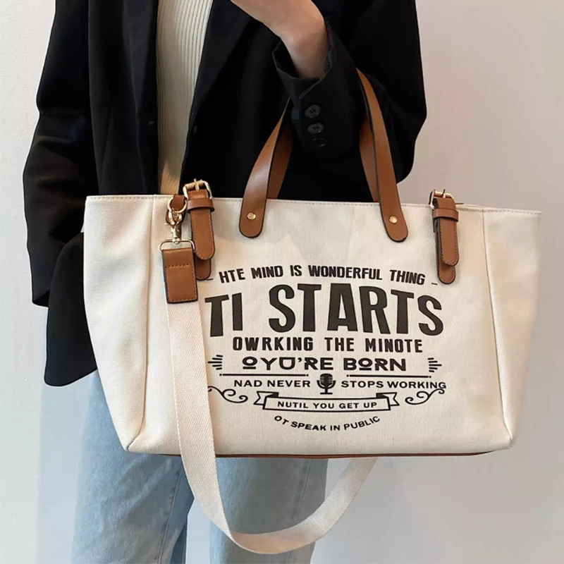 Casual Canvas Shoulder Bag Female Large Capacity Handbags and Purse Shopping Letter Crossbody Bags Totes