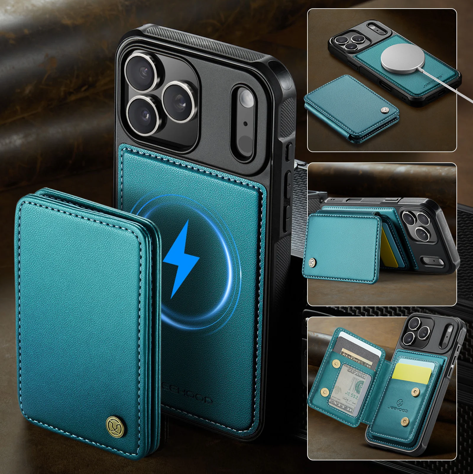 

2 in 1 Detachable Cards Solt Business Magnetic Wallet Leather Case for iPhone 17 Pro Max 16 Plus 15 14 13 12 11 Book Stand Cover