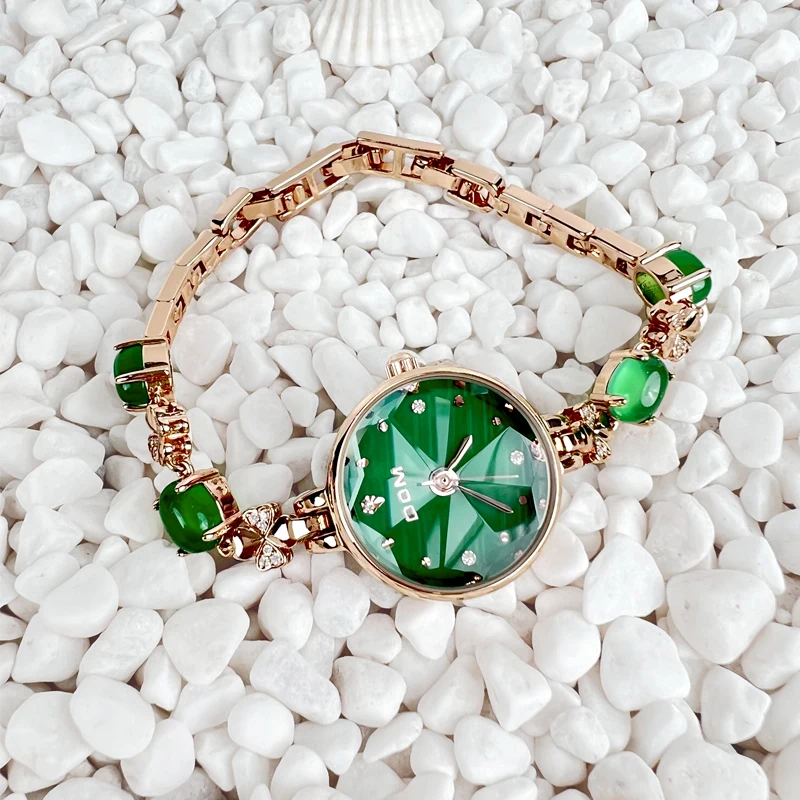 2022 New Ladies Watch Quartz Waterproof Fashion Casual Green Bracelet Diamond Cut Face Women Clock G-1566