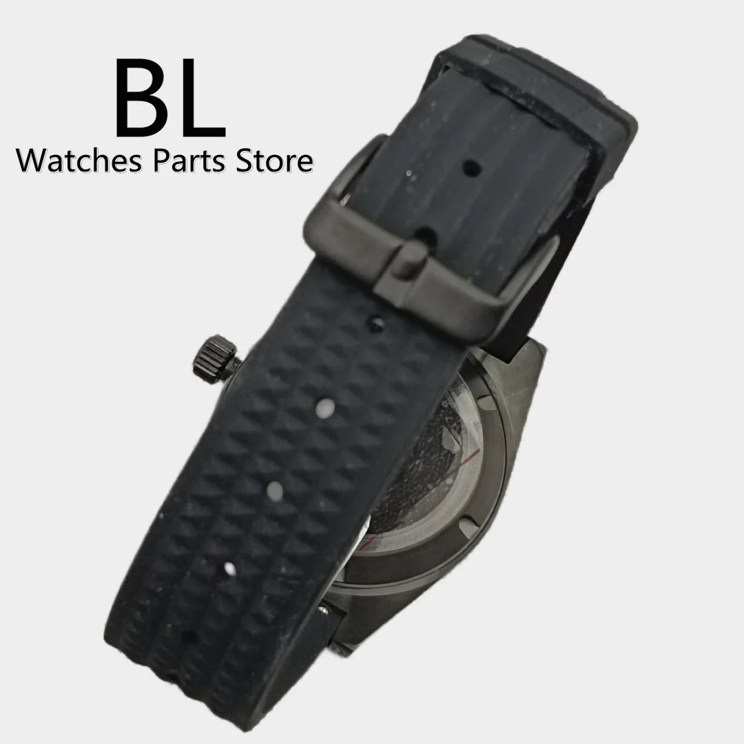 BLIGER Watch For Men NH36 Movement Week-date Function 36mm Full Black Case Sapphire Glass Black Dial Green Luminous Rubber Strap