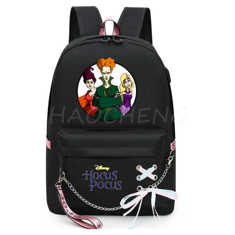 Disney Hocus Pocus 2 Bag Zipper USB Charging Mochila Capacity Backpack Women Kpop School Bags For Teenage Girls Students