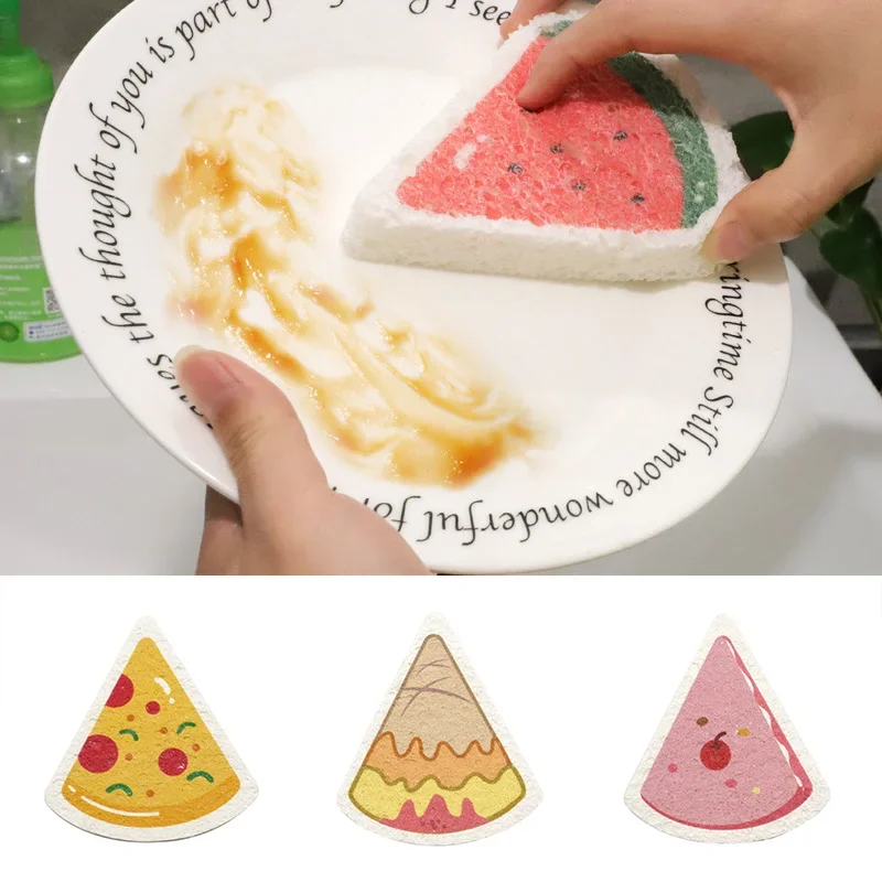 4 יח 'מטבח שטיפת כלים ספוג קריקטורה חמודה עץ עיסת ספוג ספוג קרף כרית מטבח סיר צלחת ניקוי ציוד