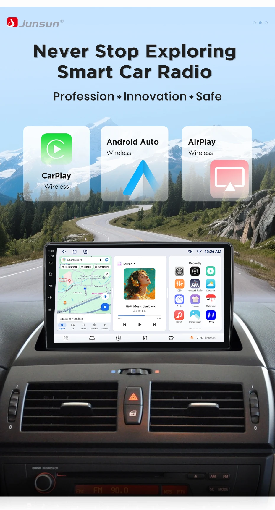 Junsun Wireless CarPlay Android Auto Autoradio für BMW X3 E83 2003-2011 Intelligente Fahrzeugsysteme DSP SWC RDS GPS FM BT – Detail 1