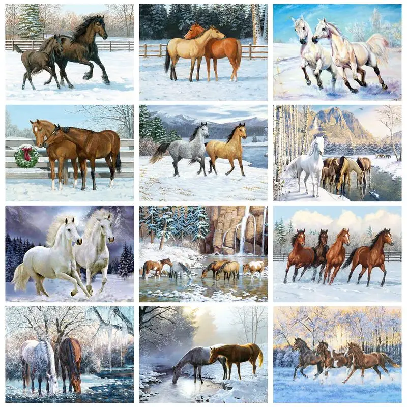 CHENISTORY Oil Painting By Numbers Frame Decorative Painting Horse In Winter For Adult On Canvas Diy Gift Picture Paint Handmade