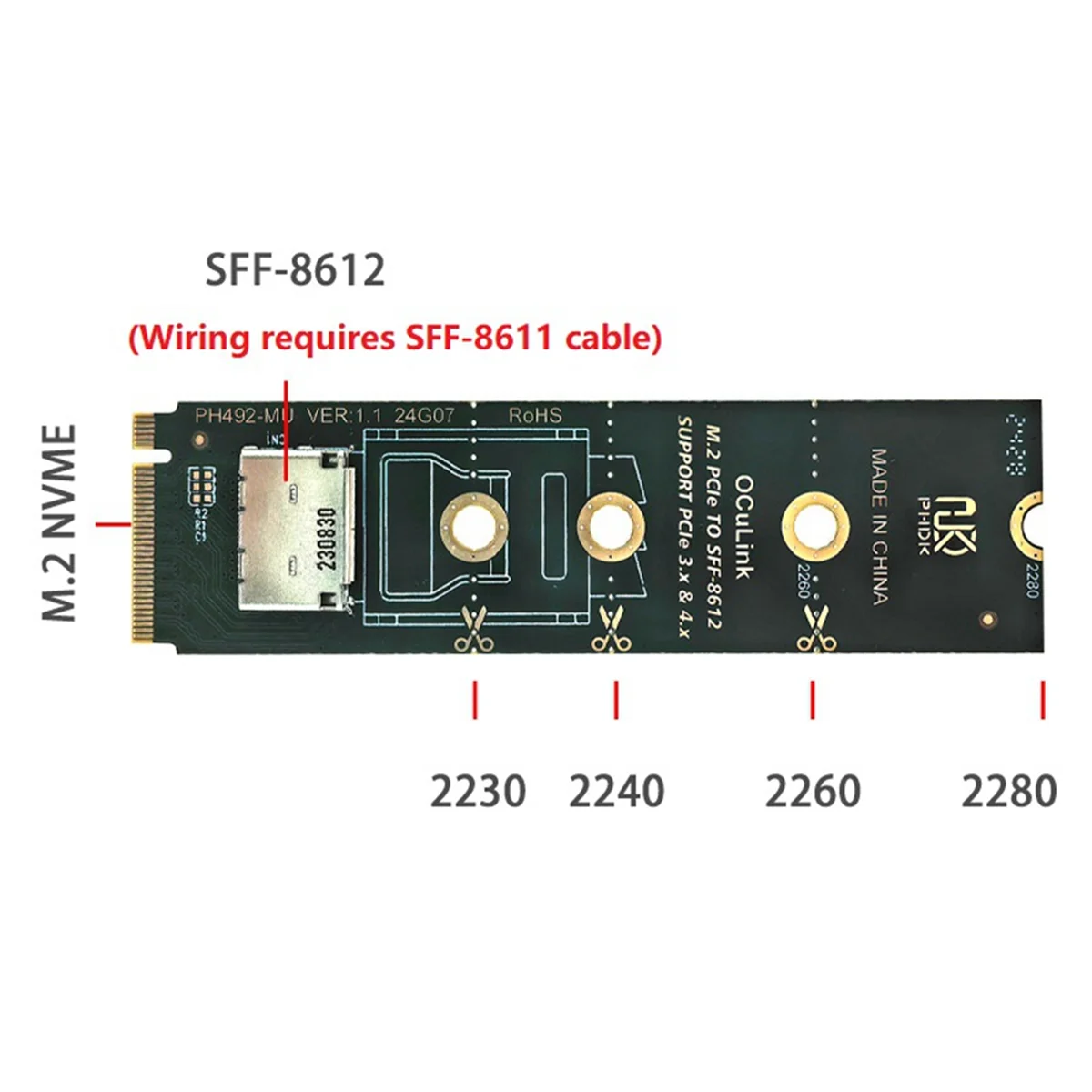 A52TM.2 NVMe PCIe to Oculink Female Dock SFF-8612 Adapter M.2 Mkey Nvme to Oculink SFF-8611 SFF-8612 Adapter