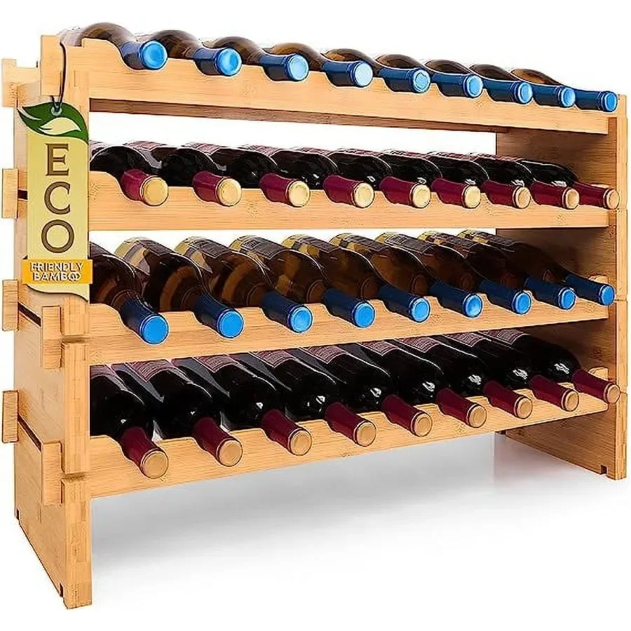 

36Bottle Stackable Wine Rack for Home Bar or Kitchen Storage: 4Tier Large Floor Freestanding Modular Design with Spacious Capac