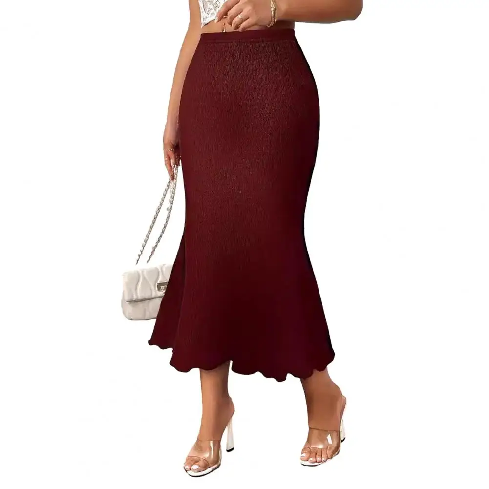 

Solid Color Midi Skirt Elegant Fishtail Knitting Skirt for Women High Waist Slim Fit Midi Skirt Solid Color Wrapped Design