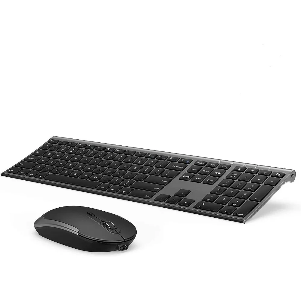 Rechargeable Quiet Full-Size Wireless Keyboard and Mouse Combo - Slim Design for Multiple Devices