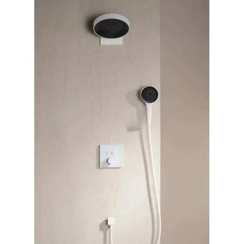 In-wall shower, thermostatic, white, chrome silver light