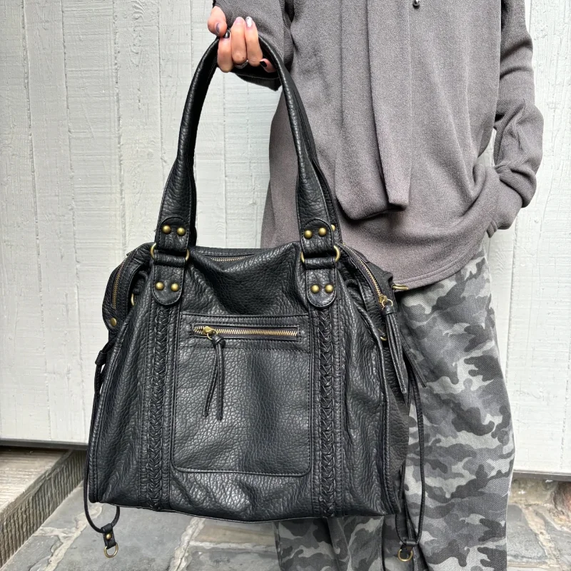 

Retro Tote Bag Fashion Y2k Motorcycle Bag Distressed Hardware Commuter Shoulder Bag Zipper Crossbody Bag Street Hobo Bag Handbag