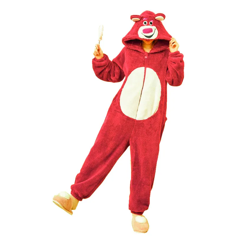 Adulti Velluto Corallo Kigurumi Orso Fragola Anime Costume Cosplay Animale Tutina Pigiama Halloween Carnevale Festa Tuta