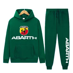 Men's Women 2Pcs Sets Fleece Sweatshirt Hoodies Pants Abarth Scorpion Logo Male Sportswear Tracksuits Unisex Ensemble Homme