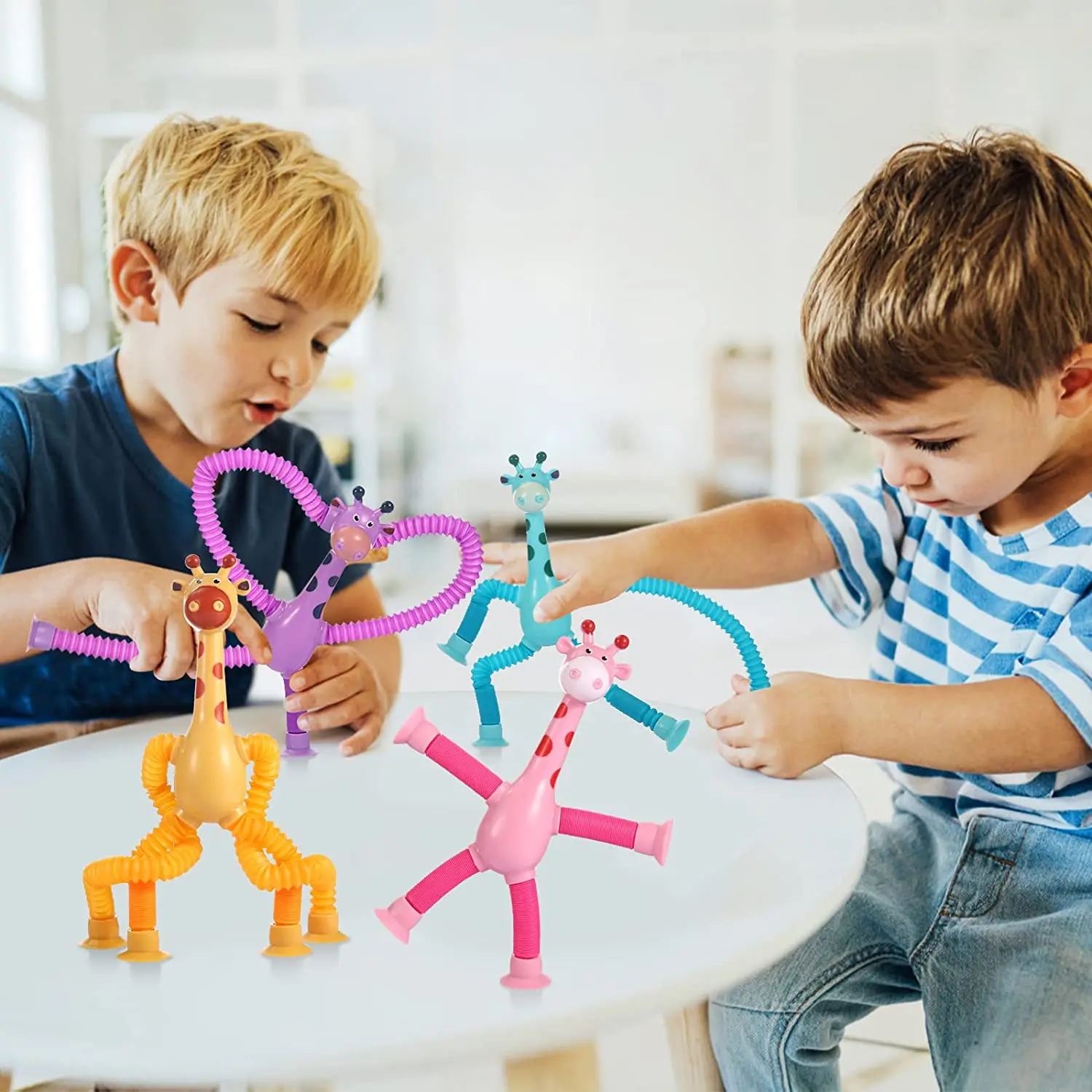 4 Pcs Telescopic Suction Cup Giraffe Toy Cartoon Puzzle Suction Cup Parent-Child Interactive Decompression Toy Stress Relief