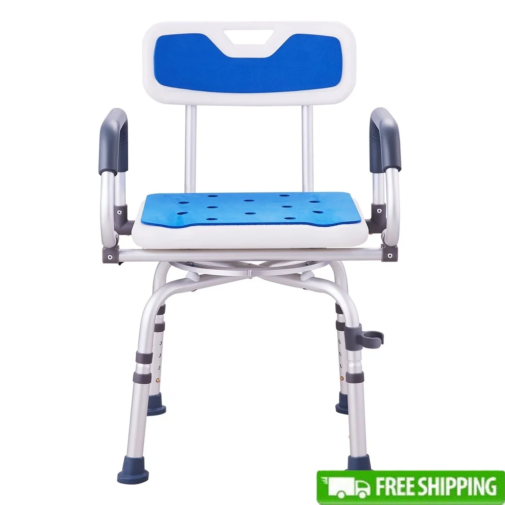 

360° Rotating Shower Chair with Adjustable Pivoting Arms Non-Slip Design Supports 400lbs Tool-Free Assembly Ideal Seniors