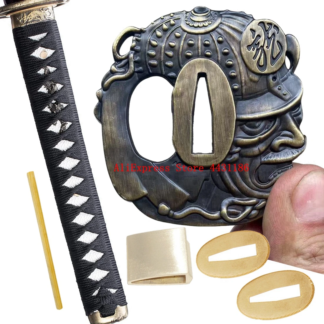 A Set Japanese Samurai Sword Guard Tsuba+Menuki+Kashira+Handle+Habaki+Seppa For Real Katana/Wakizashi/Tanto Alloy Fittings